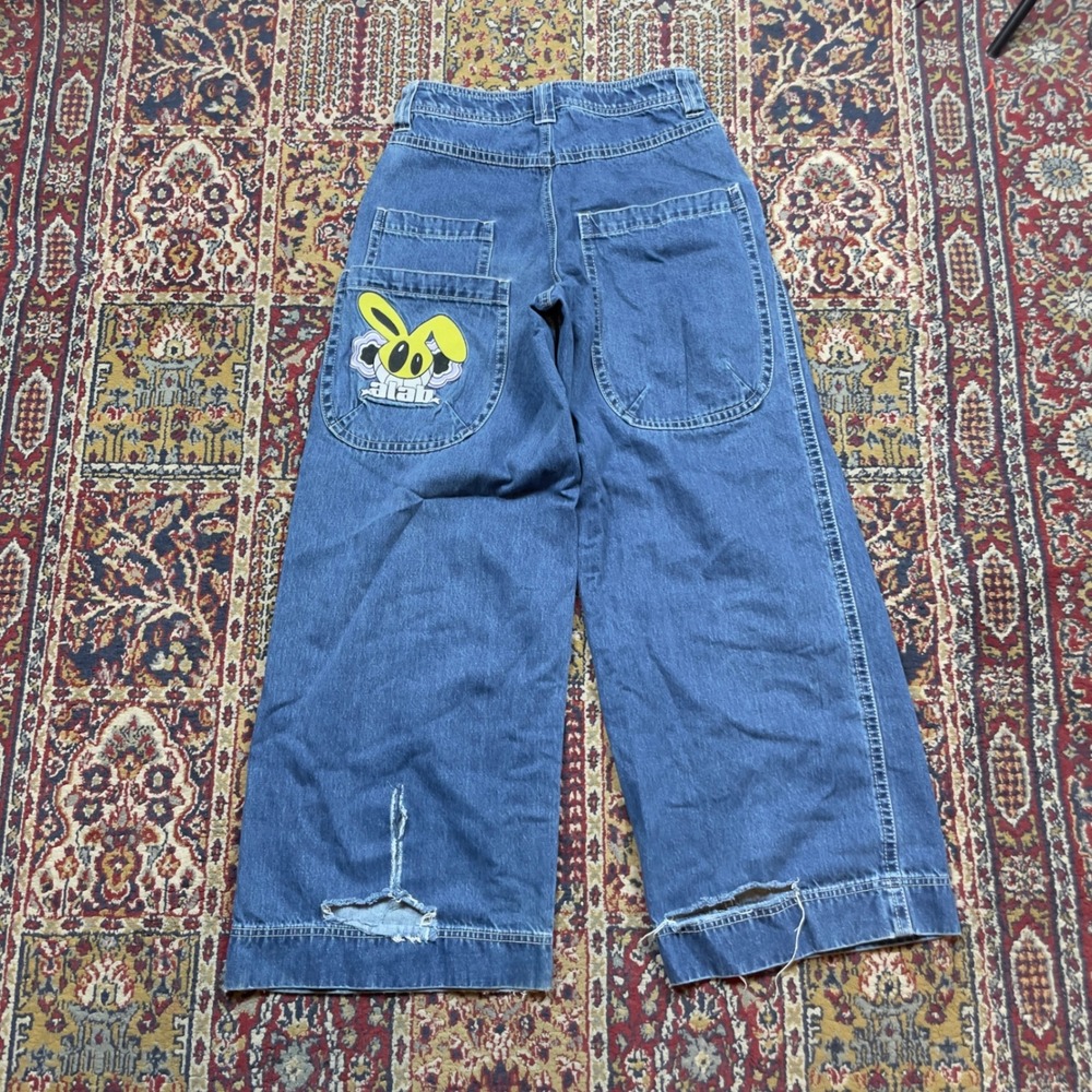 ALAB Wide Leg Skater Jeans Blue Denim 26 Inch Mega Leg Rabbit Patch Size 28 BITE